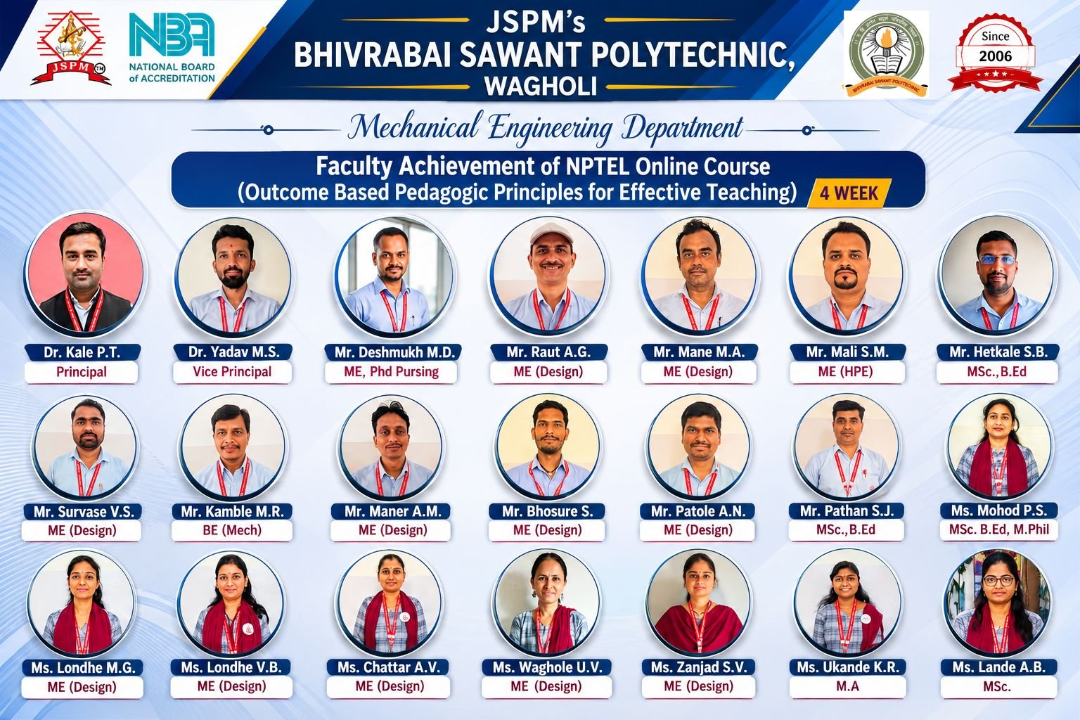 Faculty Achievement of NPTEL Online Course
