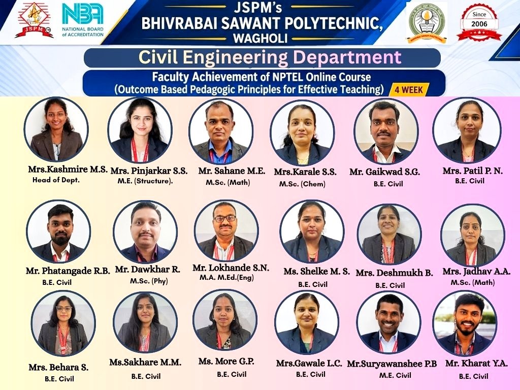 Faculty Achievement of NPTEL Online Course(Outcome based Pedagogic Principles for Effective Teaching)