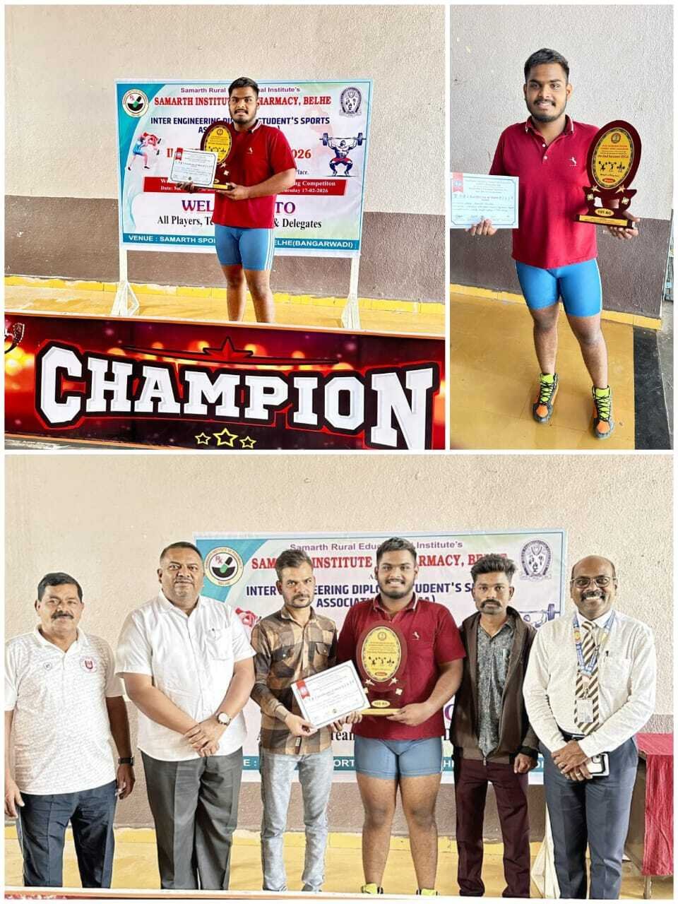 TYCO student Karan Thombare securing Winner  up prize in 105 KG Wrestling at InterZonal match of IEDSSA  at Samarth Poly.Belhe,Pune